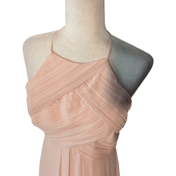 Levkoff pale Blush pink Strappy bodice chiffon halter neck flowy long gown sz 8 - Picture 4 of 14